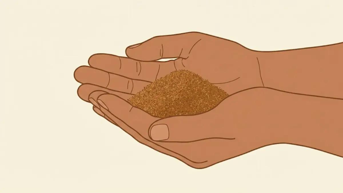 A close-up illustration of medium-fine coffee grounds with a texture similar to table salt for Moka pot brewing.
