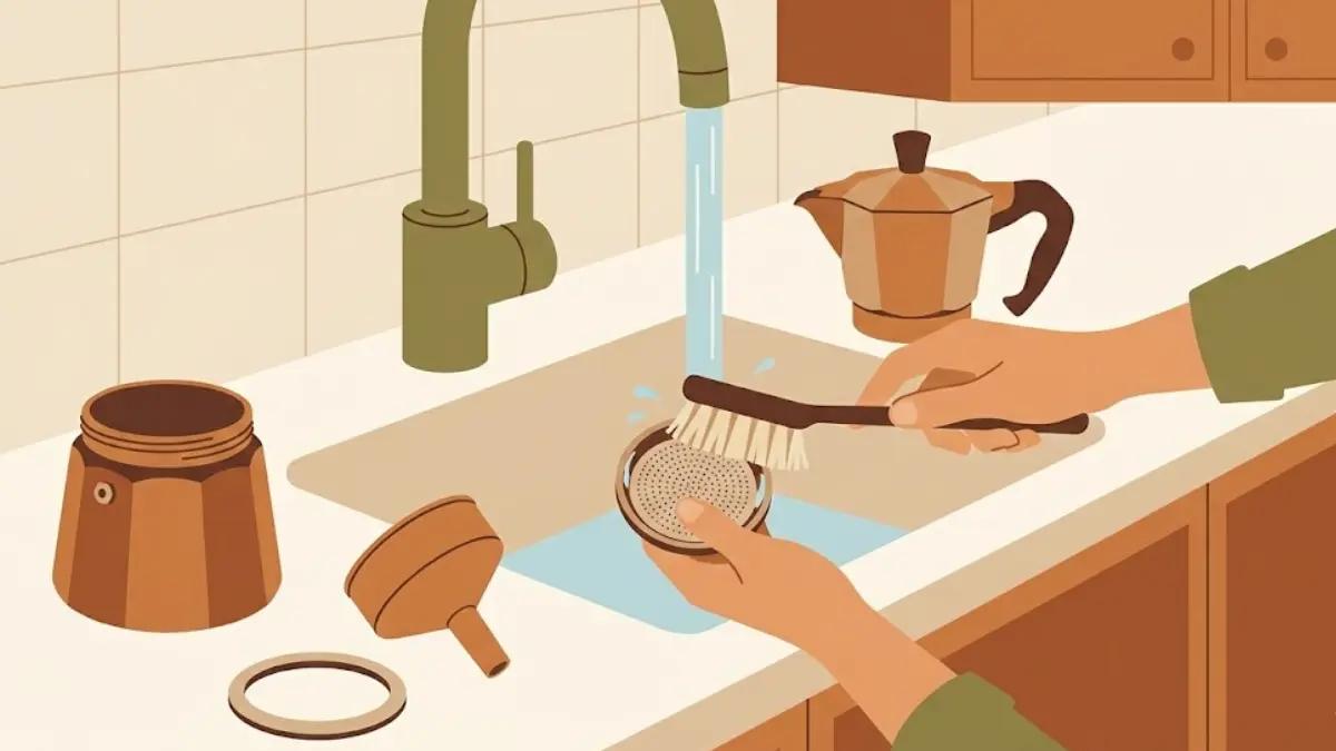 Cleaning and maintaining a Bialetti moka pot after brewing