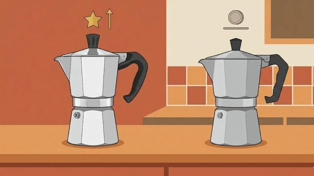 Side by side comparison of Bialetti and IMUSA moka pots